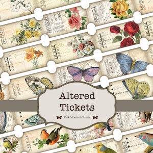 Printable Tickets, Junk Journal Ephemera, Digital Tickets, Butterfly Tickets, Junk Journaling Embellishments, Flower Tickets, Bird Tickets