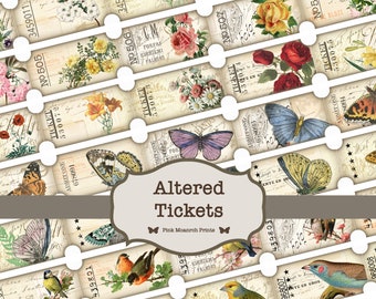 Printable Tickets, Junk Journal Ephemera, Digital Tickets, Butterfly Tickets, Junk Journaling Embellishments, Flower Tickets, Bird Tickets