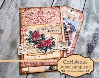 Christmas Super Simples 6, Junk Journal Kit, Junk Journal, Folio, Junk Journaling Ephemera, Christmas Junk Journal, Pink Monarch Prints