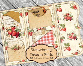 Strawberry Dream Folio, digitale junk journal kit, junk journal kit, junk journal benodigdheden, afdrukbare junk journal, junk journal digitaal