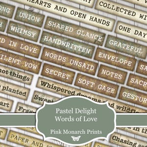 Palabras de amor con un toque pastel, palabras inspiradoras digitales, adornos para diarios basura, palabras para diarios, palabras para álbumes de recortes, palabras de amor