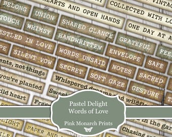 Pastel Delight Words Of Love - Junk Journal and Scrapbooking Word Embellishments (Digital Download)