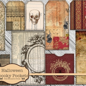 Halloween Spooky Pockets, Junk Journal Kits, Haunted Junk Journal, Loaded Pockets, Ephemera, Junk Journaling, Halloween Embellishments, Digi