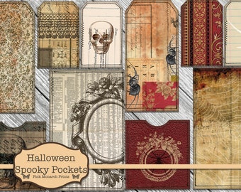 Halloween Spooky Pockets, Junk Journal Kits, Haunted Junk Journal, Loaded Pockets, Ephemera, Junk Journaling, Halloween Embellishments, Digi