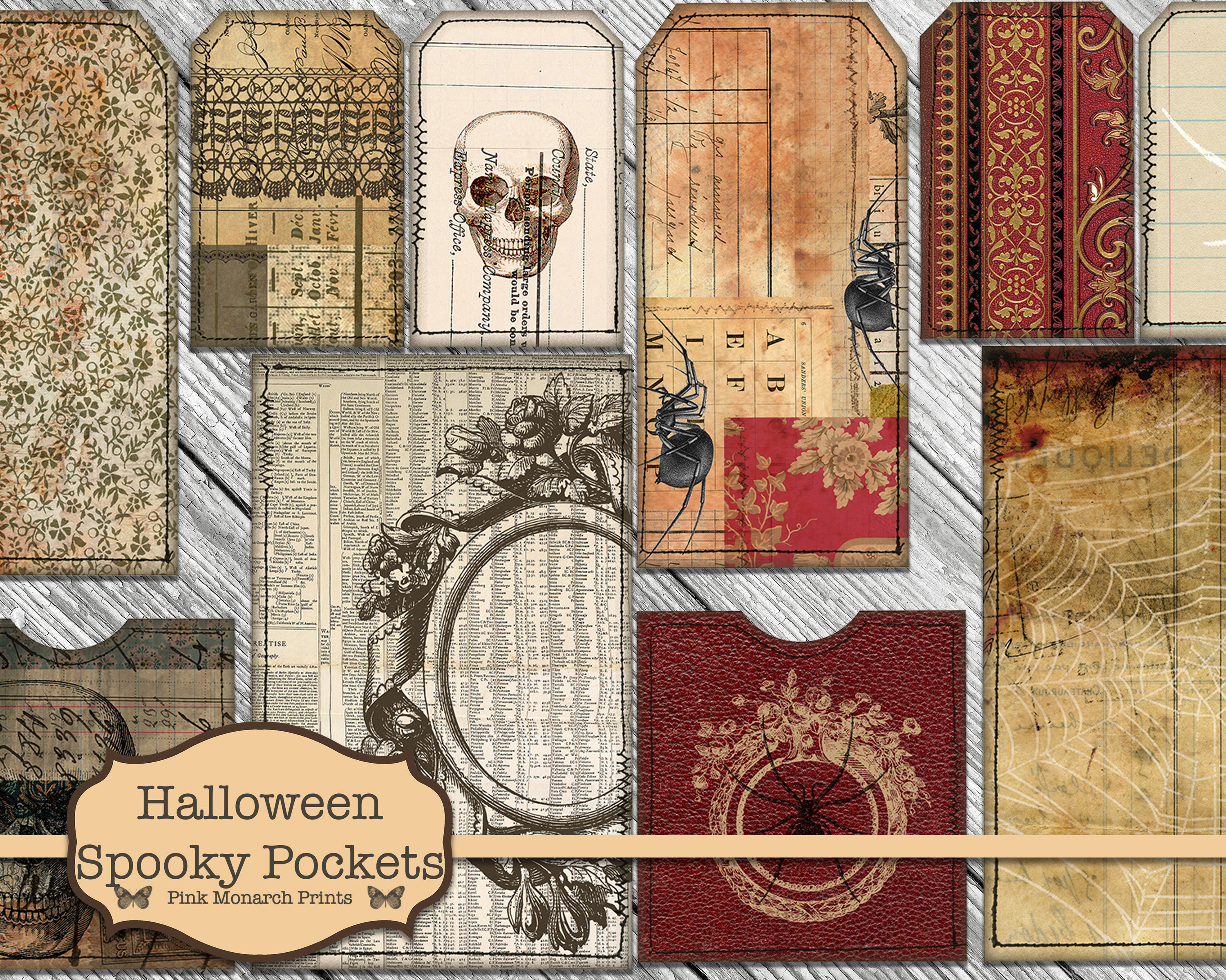 Halloween Spooky Pockets, Junk Journal Kits, Haunted Junk Journal, Lo…
