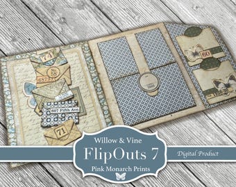 Willow And Vine FlipOuts #7, Junk Journaling Kit, Pink Monarch Prints, (Digital Download)