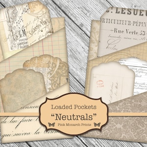 Junk Journal Kit, Junk Journal Pockets, Printable, Neutral, Digital, Junk Journal Embellishments, Junk Journaling Kit, Loaded Pockets, Best
