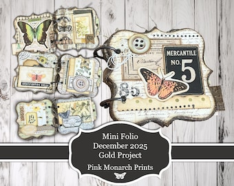 Mini Folio, Assembly Kit, December 2025 Gold Project, Junk Journal Kit, Digital, Printable