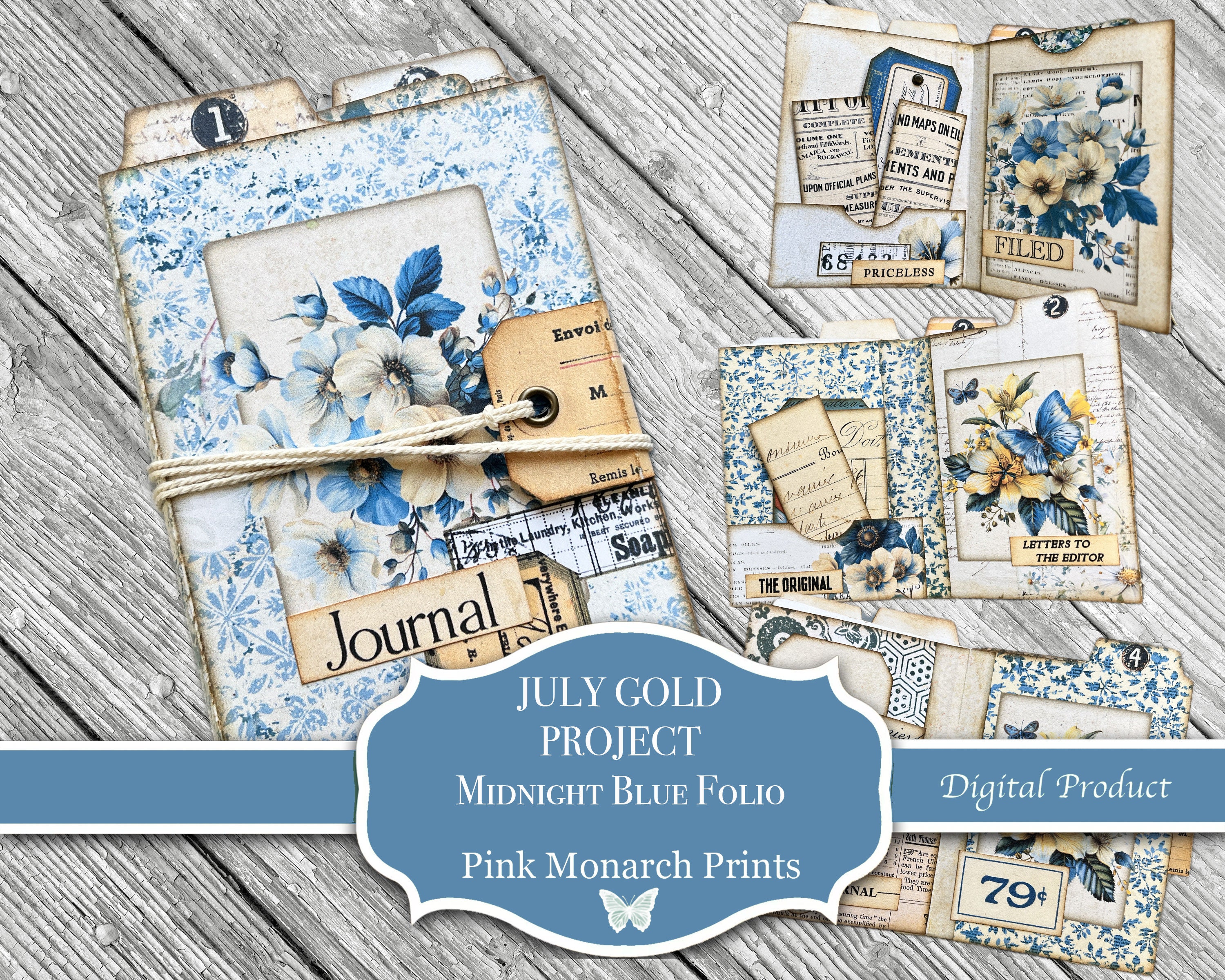 July 2024 GOLD Project, Mini Junk Journal Full Junk Journal, Shabby Chic Papers, Junk Journal Kit, Shabby Chic Junk Journal, Pink Monarch