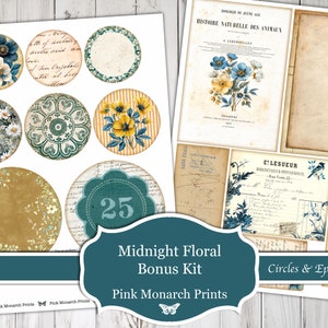 Midnight Floral Bonus Kit, Digital Kit, Printable, Fussy Cuts, Ephemera, Envelopes, Pockets, Circles, Journal Cards, Junk Journal Supplies image 4