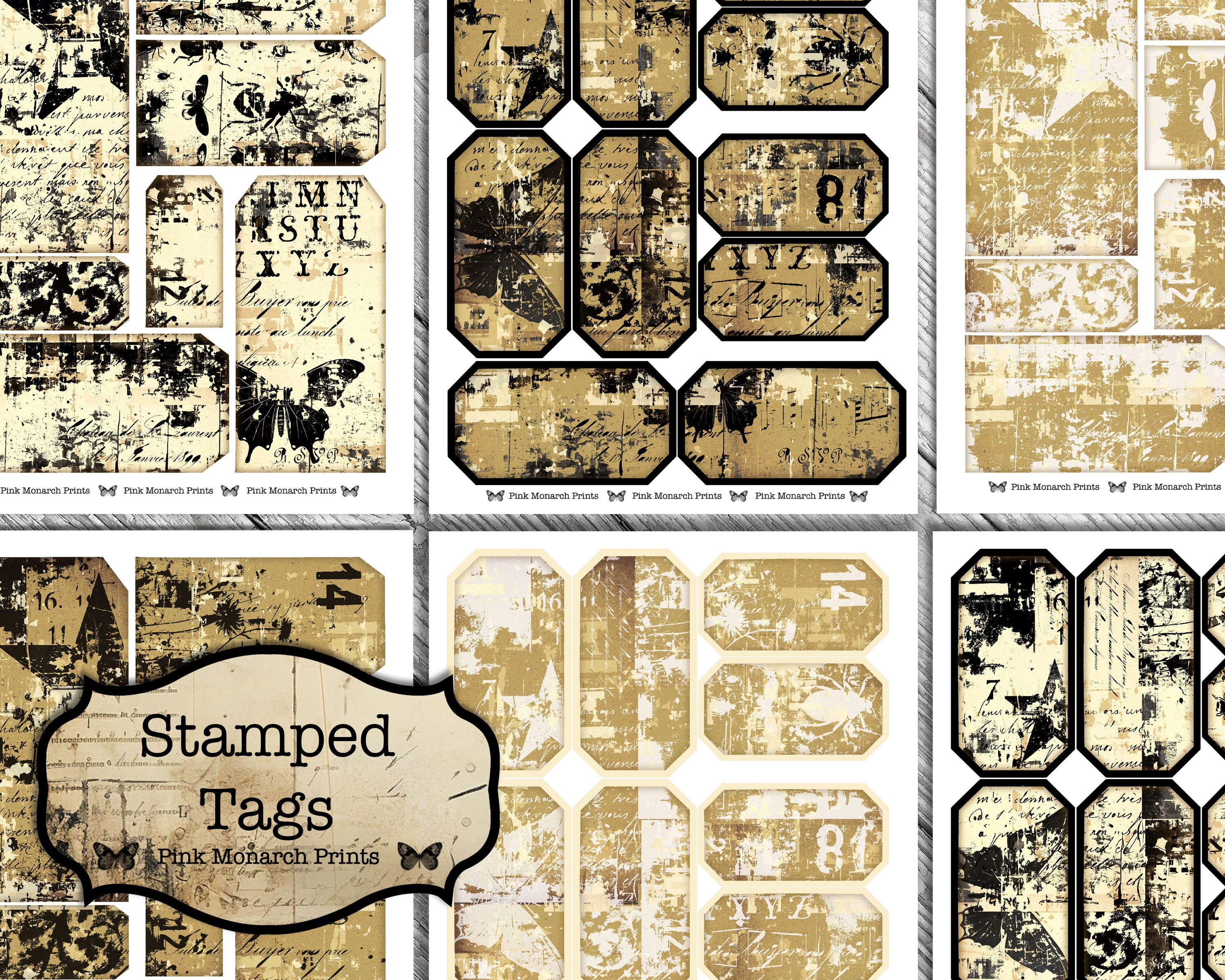 Stamped Tags, Junk Journal Supplies for Download, Vintage Ephemera ...