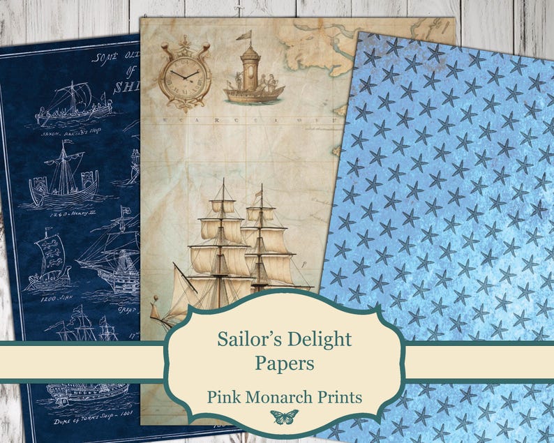 Sailors Delight Papers, Beach, Ocean, Printable Papers, Digital Junk