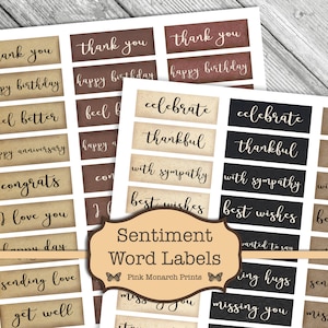 Sentiment Word Labels, Junk Journaling Words, Words for Junk Journals, Printable Words, Junk Journaling, Printable, Digital, Sentiments