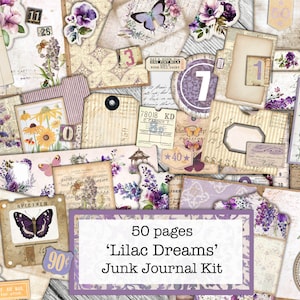 Lilac Dreams, abonnement juillet 2024, fournitures Junk Journal, kit Junk Journal, numérique, journalisation, violet, lavande, Junk Journal