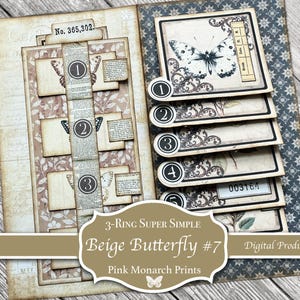 Neutral Butterflies #7: 3-Ring Super Simple, Folio, Junk Journal, Digital, Printable,  Supplies, Mini Ephemera, Envelope, Pockets, & Tags
