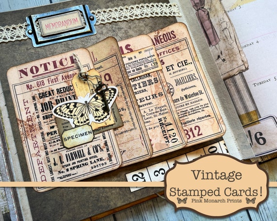 Vintage Stamped Cards, Junk Journal Supplies, Vintage Ephemera, Junk Journal Ephemera, Digital Download, Junk Journal Printable, Vintage Tag