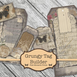 Grungy Tag Builder, Junk Journal Kit, Junk Journaling Digitals, Printable Tags, Grungy, Shabby Chic Tags, Junk Journaling Tags, Digital