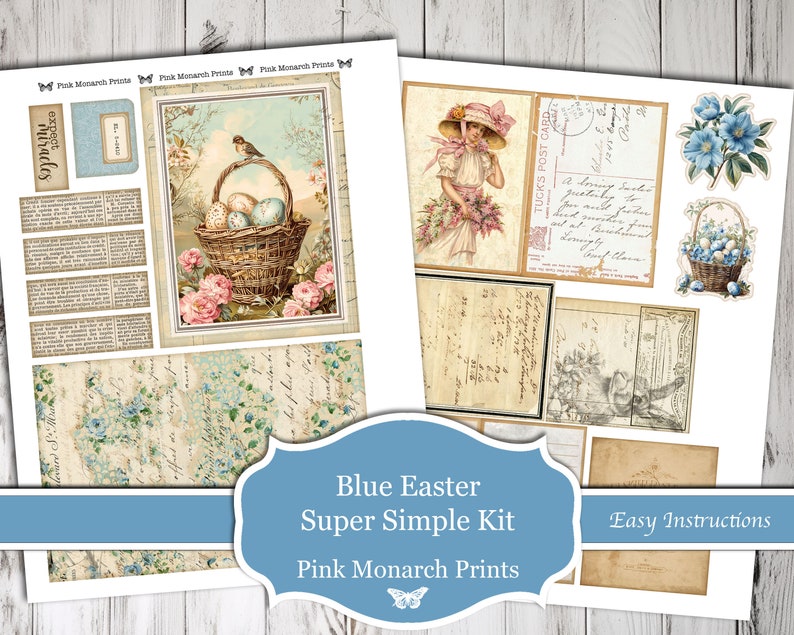 Blue Easter Super Simple, Printable Kit, Digital, Junk Journal Kit, Junk Journal, Junk Journaling, Pink Monarch Prints, Vintage, Scrapbook zdjęcie 5