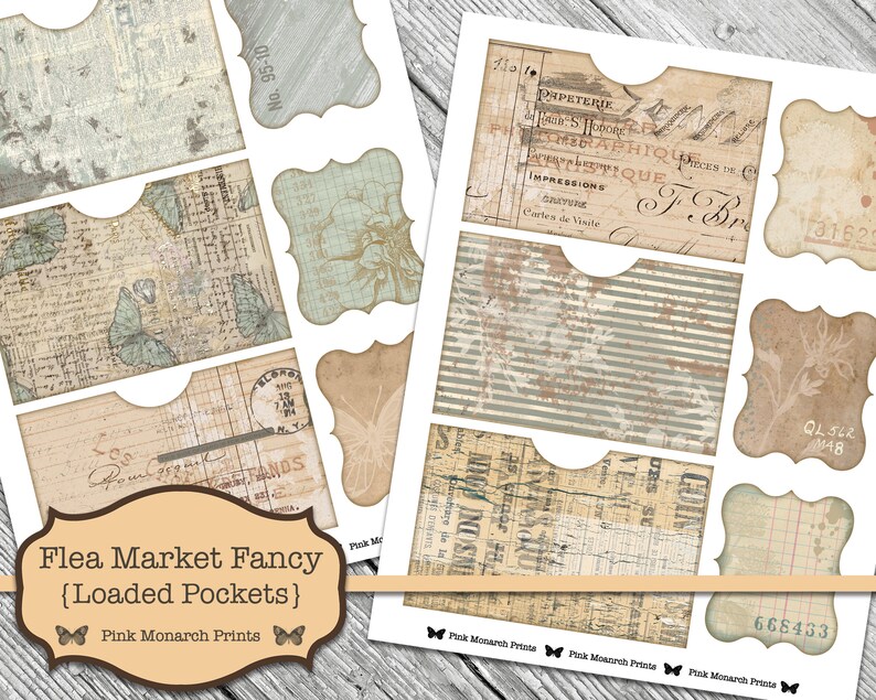 Flea Market Loaded Pockets, Shabby Chic Digital, Junk Journal Kit ...