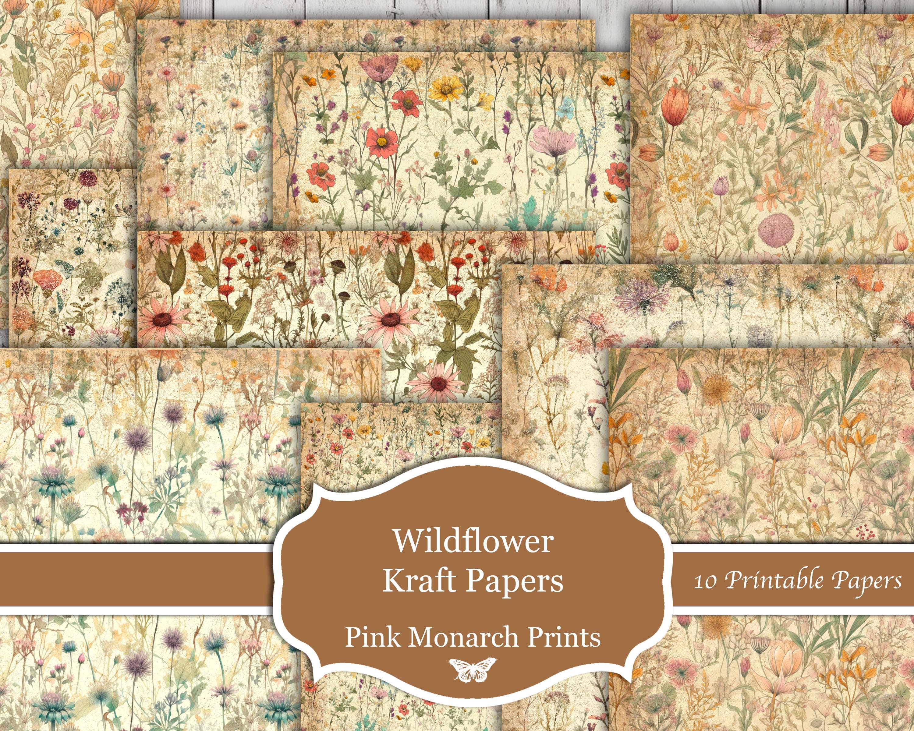 Vintage Scrapbook Sheets Digital Paper, Stained Pages, Old