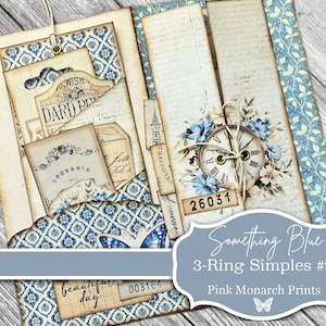 Something Blue #9: 3-Ring Super Simple, Folio, Junk Journal, Digital, Printable, Junk Journaling Supplies, Hidden Mini Pockets & Loaded Tag