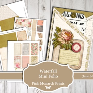 Waterfall Mini Folio, June 2024, Digital Product, Junk Journal Folio, Floral, Junk Journal, Junk Journal Kit, Junk Journal Supplies, Vintage