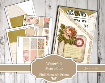 Waterfall Mini Folio, June 2024, Digital Product, Junk Journal Folio, Floral, Junk Journal, Junk Journal Kit, Junk Journal Supplies, Vintage
