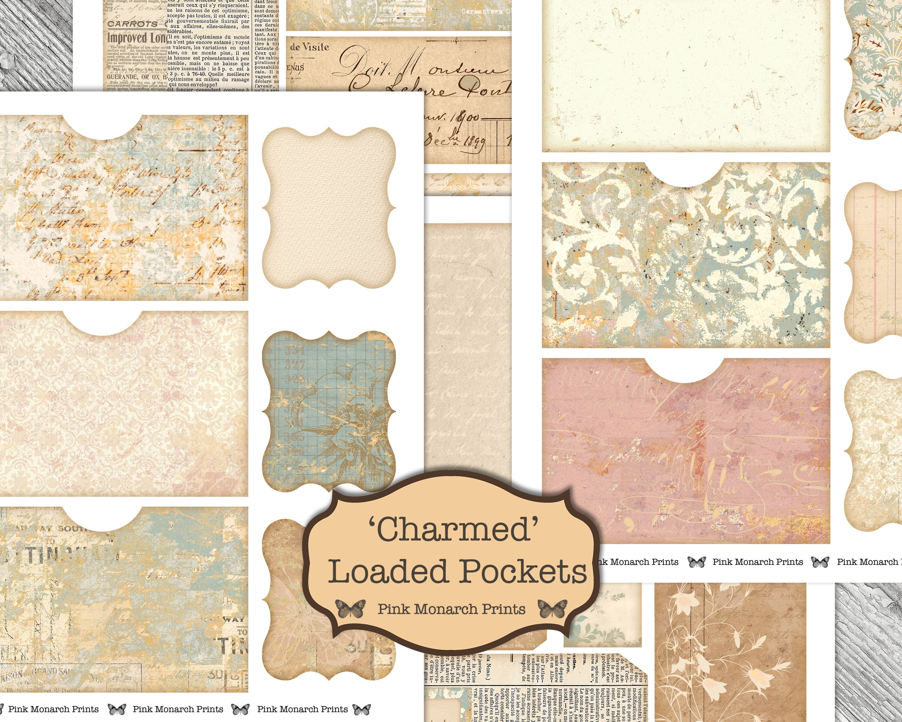 Charmed Loaded Pockets, Shabby Chic Digital, Junk Journal Kit ...