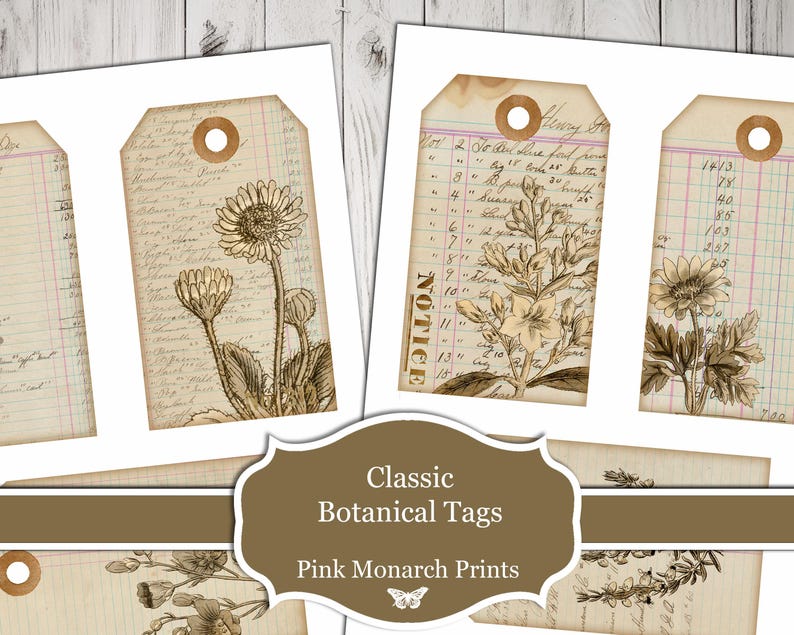 Classic Botanical Tags, Printable, Digital, Botanical Junk Journal ...