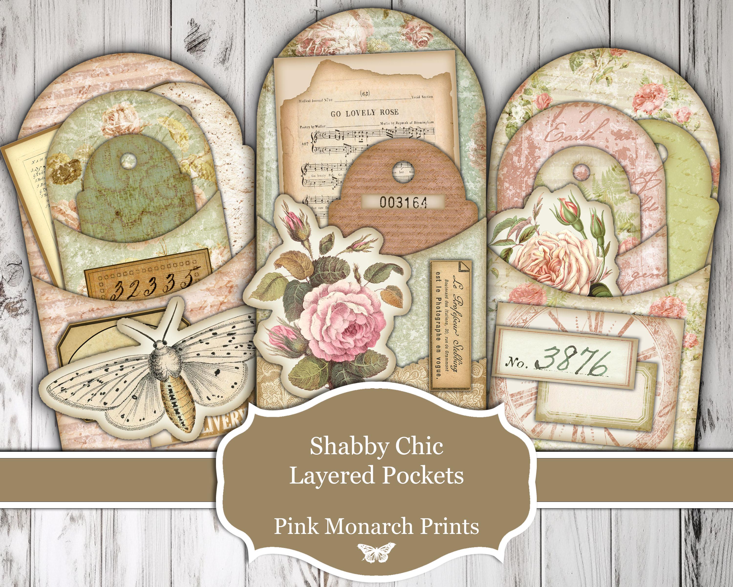 Shabby Chic Layered Pockets, Printable Junk Journal Kit, Digital Junk ...