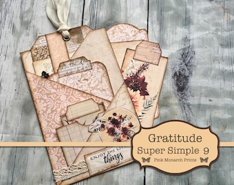 Gratitude Super Simples 9, Digital Junk Journal Kit, Junk Journaling Kit, Junk Journaling Ephemera, Thanksgiving Junk Journal, Pink Monarch