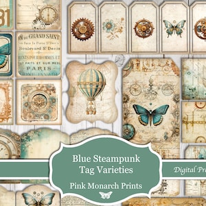 Varietà di tag, Steampunk blu, Digitale, Diario spazzatura, Stampabile, Tag, Tag diario spazzatura, Diario spazzatura digitale, Kit diario spazzatura, Squallido