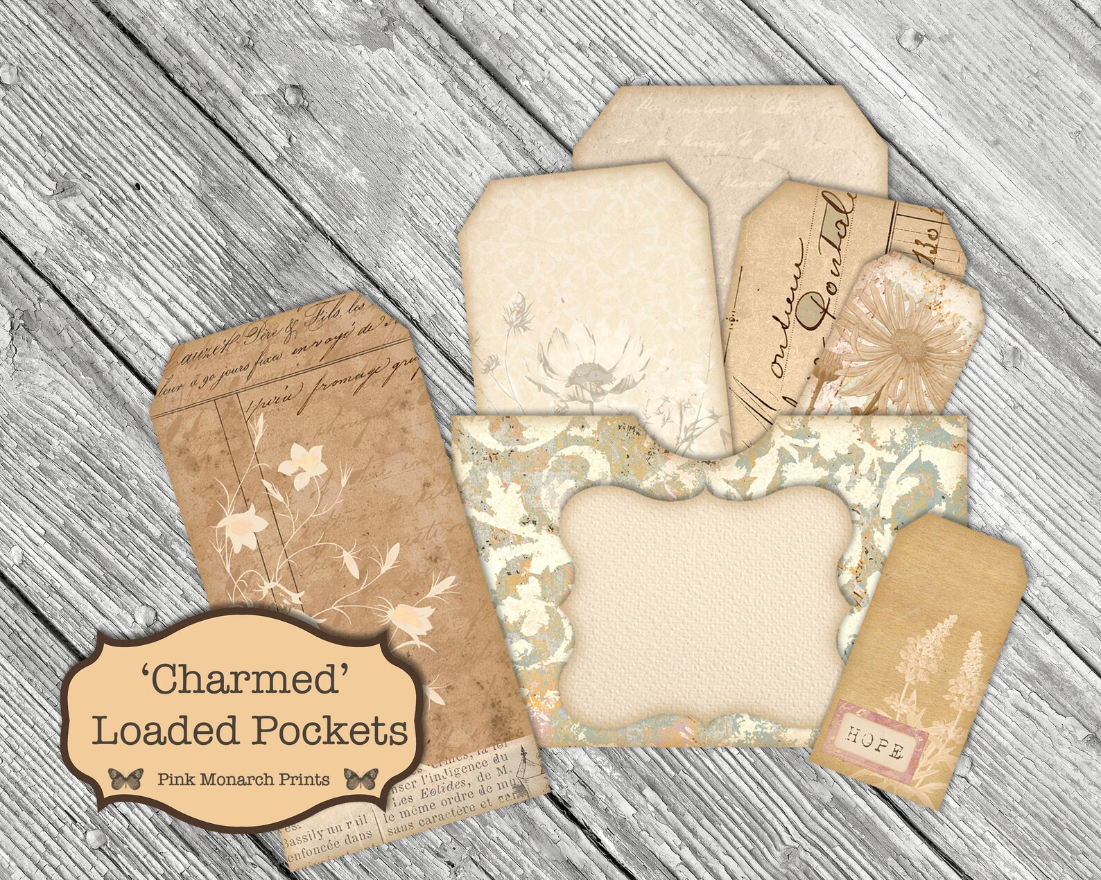 Charmed Loaded Pockets, Shabby Chic Digital, Junk Journal Kit ...