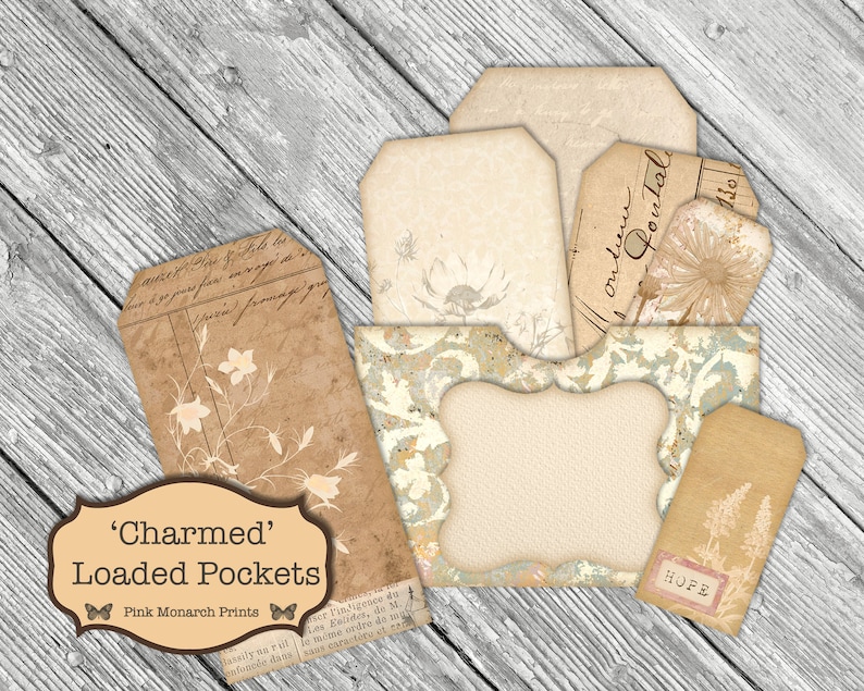 Charmed Loaded Pockets, Shabby Chic Digital, Junk Journal Kit ...