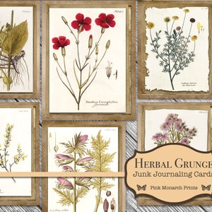 Herbal Grunge, Junk Journal Kit, Digital Junk Journal, Papéis para impressão, Coisas efêmeras para impressão, Cartões de registro no diário, Junk Journaling, Botânico