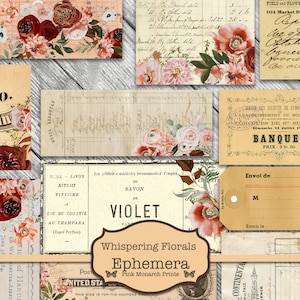 Whispering Florals, Junk Journal Kit, Digital Junk Journal, Junk Journaling Ephemera, Floral Junk Journal, Printable Papers, Roses Digital