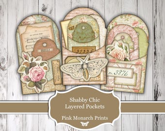 Shabby Chic Layered Pockets, Printable Junk Journal Kit, Digital Junk Journaling
