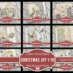 Collezione completa! Christmas Joy 1-10 3-Anello Super Semplice, Folio, Junk Journal, Digitale, Stampabile, Forniture per Junk Journaling, Mini Progetto