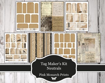 Tag Maker's Kit, DIY Printable Tag Collection, Junk Journal, Scrapbooking (Digital Download)