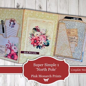 Navidad Super Simples 1, Polo Norte, Kit de diario basura, Diario basura, Folio, Diario basura, Diario basura de Navidad, Impresión monarca rosa