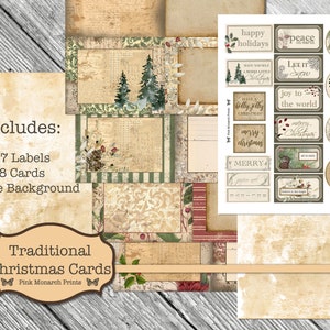 Traditional Christmas Cards, Junk Journaling Kit, Printable Christmas Cards, Junk Journal Christmas, Junk Journaling Ephemera, Printable bild 2