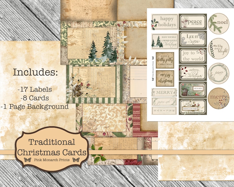 Traditional Christmas Cards, Junk Journaling Kit, Printable Christmas Cards, Junk Journal Christmas, Junk Journaling Ephemera, Printable bild 2