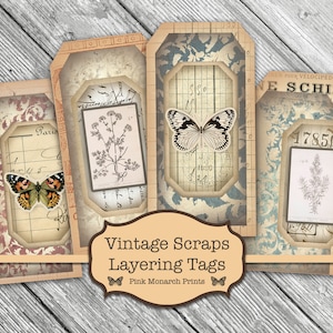 Etichette a strati di ritagli vintage, kit per diario spazzatura, etichette digitali per diario spazzatura, etichette a farfalla, etichette stampabili, etichette a base di erbe, etichette per diario spazzatura