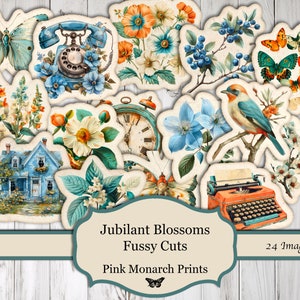 Flores jubilosas, recortes elegantes, efímeras, shabby chic, kit de diario basura, diario basura, imprimible, papeles digitales, digital, kit imprimible