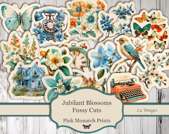 Jubilant Blossoms, Fussy Cuts, Ephemera, Shabby Chic, Junk Journal Kit, Junk Journal, Printable, Digital Papers, Digital, Printable Kit