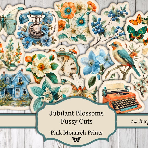 Jubilant Blossoms, Fussy Cuts, Ephemera, Shabby Chic, Junk Journal Kit, Junk Journal, Printable, Digital Papers, Digital, Printable Kit