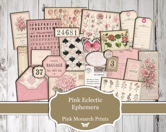Pink Eclectic Ephemera, Digital Junk Journal Kit, Pink Junk Journal, Paper Crafting Cut Outs, Scrapbooking (Digital Download)