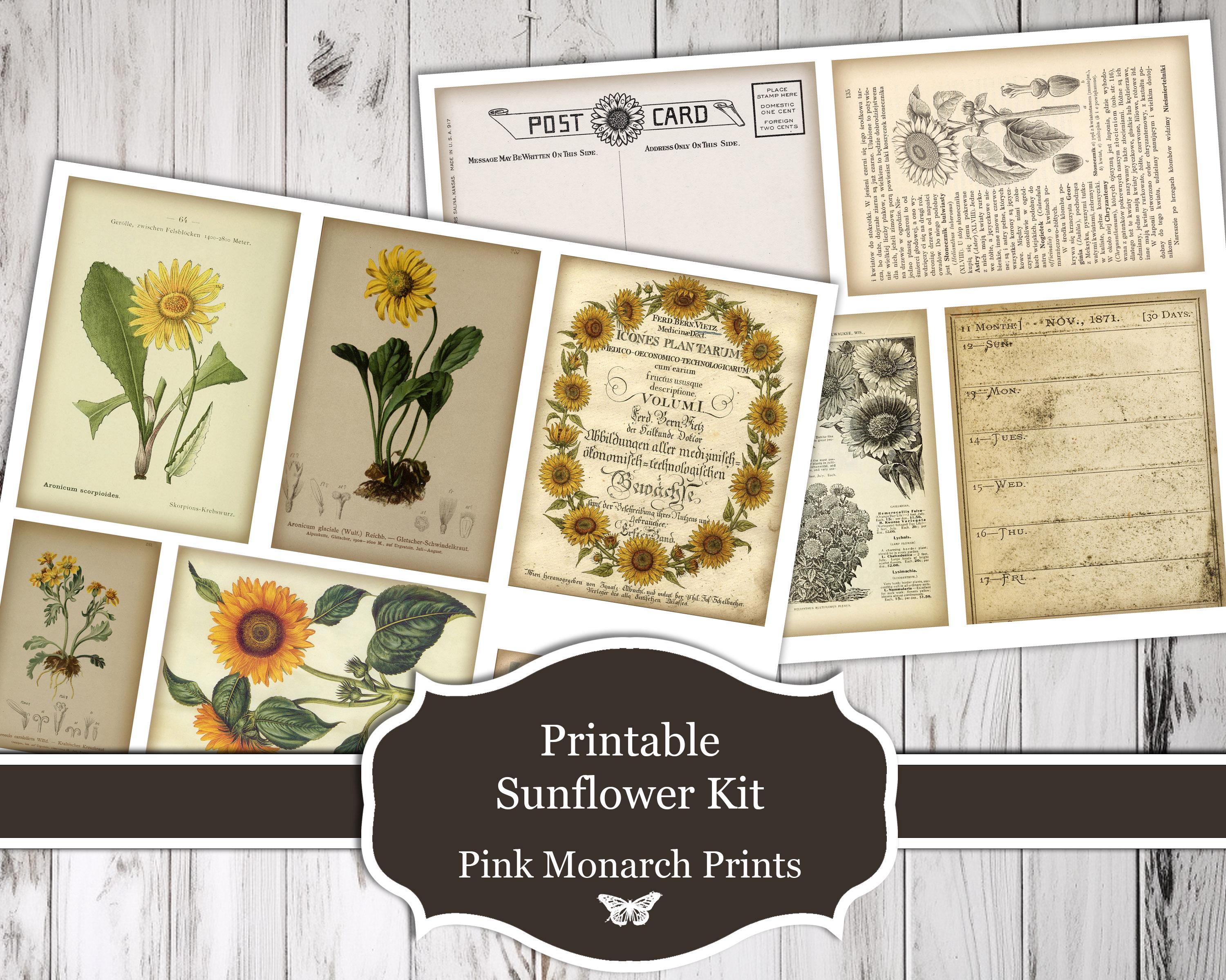 Printable Sunflower Kit, Scrapbooking, Junk Journal Kit (digital ...