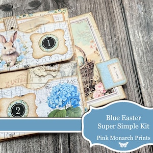 Blue Easter Super Simple, Printable Kit, Digital, Junk Journal Kit, Junk Journal, Junk Journaling, Pink Monarch Prints, Vintage, Scrapbook zdjęcie 1