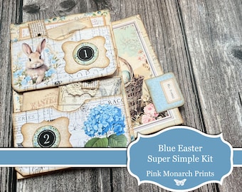 Blue Easter Super Simple, Printable Kit, Digital, Junk Journal Kit, Junk Journal, Junk Journaling, Pink Monarch Prints, Vintage, Scrapbook